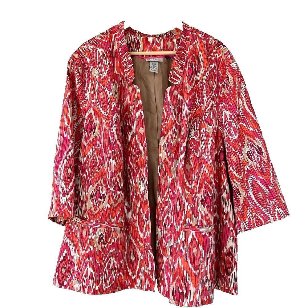Catherine's Jacket Size 5X WP 5XWP Pockets Open Front Colorful Ikat Print Collar